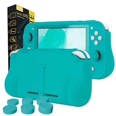 Abbildung von Orzly Grip Case für Switch Lite Schutzhülle den Einsatz auf der Nintendo im Handheld Gamepad Modus mit Komfort gepolsterten Handgriffen, Kickstand &amp; Thumbgrips Türkis Blau