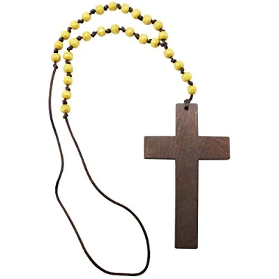 Abbildung von com four® Halskette mit Kreuzanhänger Kugelkette Priesterkreuz aus Holz Modeschmuck für Verkleidungen Kreuz Priester , Pfarrer Bischof oder Nonnenkostüm (Kreuz Holz)