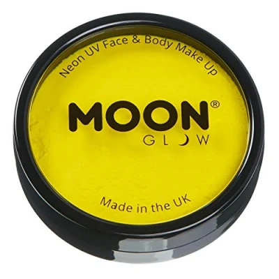 Abbildung von Moon Glow Pro Intensiv Neon UV Gesichts und Körperbemalung in Kuchentöpfen, professionelles Gesichtsbemalungs Make up auf Wasserbasis für Erwachsene Kinder, 36 g (Intensives Gelb)