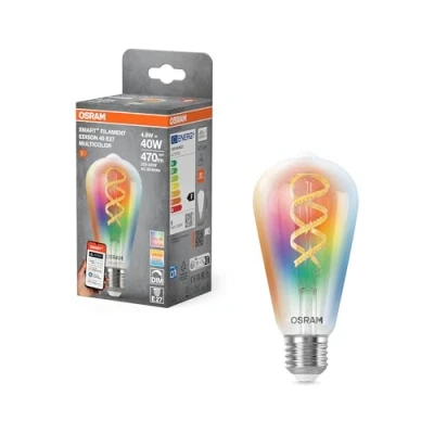 Abbildung von OSRAM SMART+ LED Lampe Edison 40 Filament E27, RGBW, Matter kompatibel, WiFi Anbindung, App und Sprachsteuerung, 4,8W, Multicolor, dimmbar