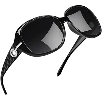 Abbildung von Joopin Polarisierte Sonnenbrille Damen Schwarz und Retro Groß Elegant UV400 Übergroße Frauen Klassisch Vintage Brille mit XL Großer Rahmen (Schwarz)