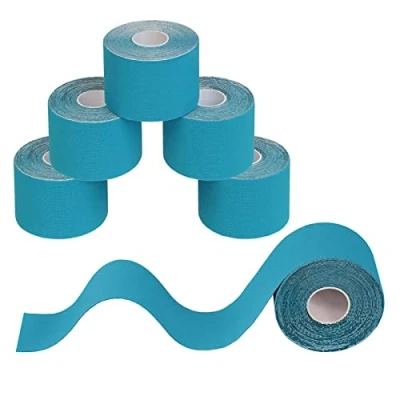 Abbildung von BB Sport 6 Rollen Kinesiologie Tape 5 cm x m Viele Farben E Book Anwendungsbroschüre Physio Set Elastisch Wasserfest Muskelstraffende Bänder, Farbe:hellblau