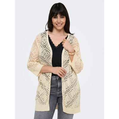 Abbildung von ONLY Carmakoma Carwisty 3/4 OPEN Cardigan Strickjacke, Damen, Größe: S 42/44, Ecru