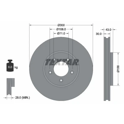 Abbildung von TEXTAR PRO 92099003 Bremsscheibe 300 30 05/05 108 innenbelüftet beschichtet ohne Radbefestigungsbolzen, Radnabe JAGUAR: S Type