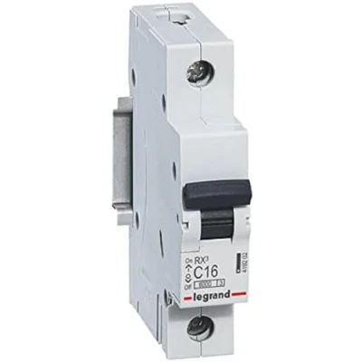 Abbildung von LEGRAND, RX3 Leitungsschutzschalter, thermisch magnetischer Schutzschalter, C Charakteristik, 16A, 1 polig, 6000A Ausschaltvermögen, 230/400VAC, 1TE, 419202, Grau