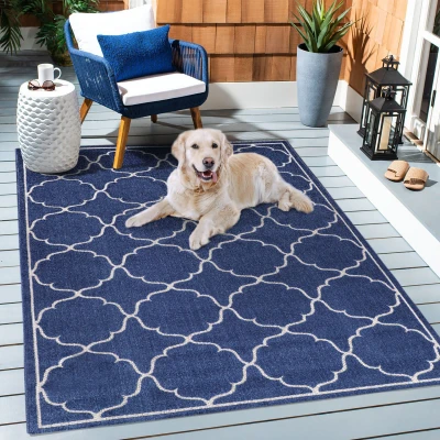 Abbildung von SANAT Outdoor Teppich Wetterfest für Innen und Außenbereich Wasserabweisend Balkon, Terrasse, Garten, Küche, Bad oder Wohnzimmer Blau, 80 x 150 cm