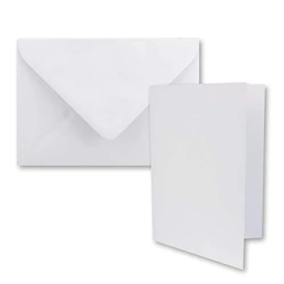 Abbildung von 50x DIN B6 Faltkarten Set mit Umschlägen in Hochweiß 120 x 170 mm ideal für Einladungskarten, Hochzeit, Taufe, Kommunion, Konfirmation Marke: FarbenFroh