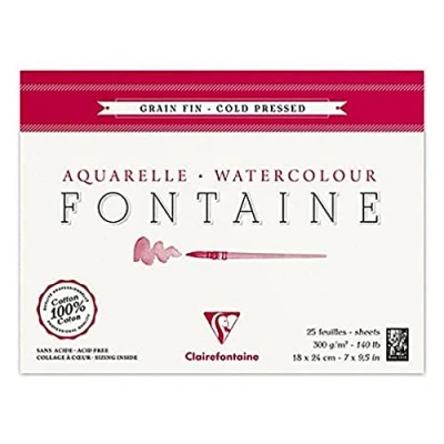 Abbildung von Clairefontaine 96413C Malblock, 4 seitig verleimt Aquarellpapier Feinkörnig, Fontaine/Hadern, 12 x 18 cm, 25 Blatt, 300 g Packung, weiß