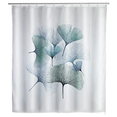 Abbildung von WENKO Anti Schimmel Duschvorhang Ginkgo, Textil Vorhang mit Antischimmel Effekt fürs Badezimmer, waschbar, wasserabweisend, Ringen zur Befestigung an der Duschstange, 180 x 200 cm