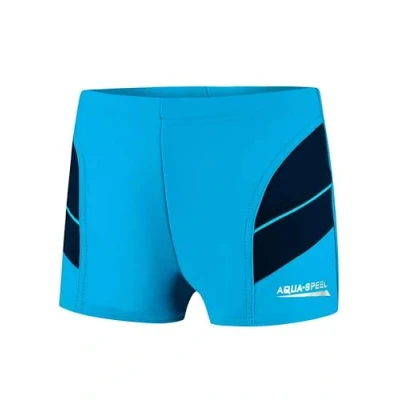Abbildung von Aqua Speed Boxer Badehose kurz Jungen + gratis eBook Jungs Schwimmhosen UV Kinderbadehose Schwimmbekleidung 24. Blau Navy Gr. 134 Andy