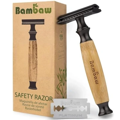 Abbildung von Rasierhobel Damen und Herren Safety Razor mit Bambusgriff Naßrasierer Einklingen Rasierer Zero Waste Produkte Eco Bambaw