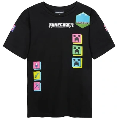 Abbildung von Get Trend Minecraft T Shirts für Jungen Teenager 1er Pack Weich Atmungsaktiv Creeper Gamer Tshirt Kinder Geschenk (7 8 Jahre, Schwarz 1 Pck)