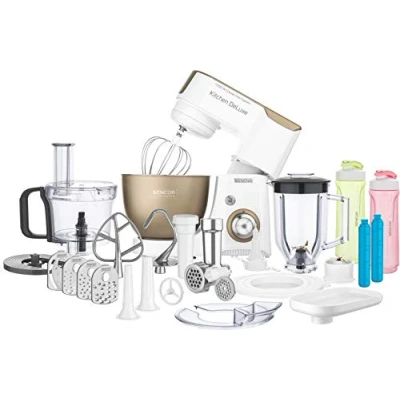 Abbildung von Sencor Profi Küchenmaschine Multifunktion Leistungsstark 1000W, Ultra Komplett mit Zubehör, 4.5L Edelstahlschüssel, LED Beleuchtung, Mixer, Fleischwolf, Salad Maker und vieles mehr, STM 4467CH
