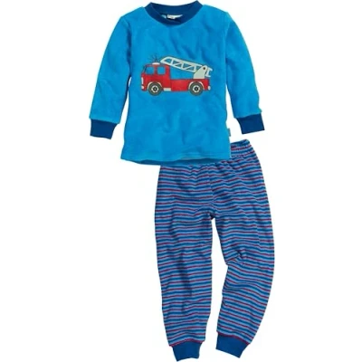 Abbildung von Playshoes Unisex Kinder 411503 Schlafanzug Frottee Feuerwehr, 7 Blau, 104 EU