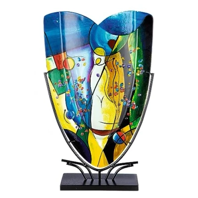 Abbildung von GILDE Glas art Deko Vase aus auf Metallfuß Wohnzimmer Geschenke für Frauen Geburtstag Weihnachten Mehrfarbig Höhe 47 cm