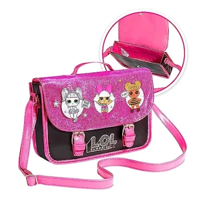 Abbildung von LOL Surprise! Umhängetasche, Handtasche Glitzer mit Einhorn, Diva, &amp; Bienenkönigin, 1 Stück Schwarz und Rosa Handtasche, Verstellbarem Riemen Magnetknopf Verschluss