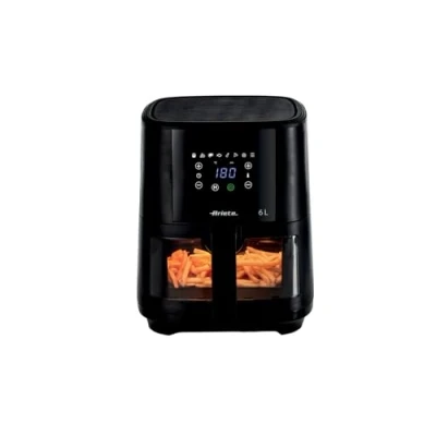Abbildung von Ariete 4626 Friggitrice ad aria 6L, Luftfriteuse, 1300 W, Kapazität Garkapazität 2,5 kg, 8 voreingestellte Programme, Temperatur bis 200 , transparenter Korb zur Kochkontrolle, schwarz