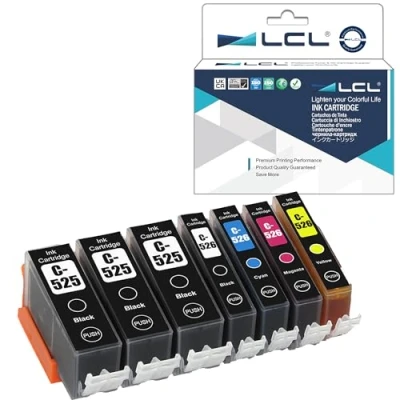 Abbildung von LCL Kompatibel Tintenpatrone PGI 525 525PGBK (7 Stück 3PGBK Schwarz Cyan Magenta Gelb) Ersatz für Canon PIXMA IP4850 IP4950 IX6550 MG5150 MG5220 MG5250 MG5350 MG6150 MG6250 MG8150 MG8200 MG8250