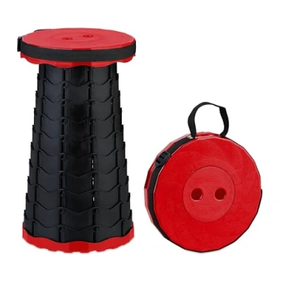 Abbildung von Relaxdays Tabouret télescopique Teleskophocker, faltbar, Tragegurt, Outdoor, höhenverstellbarer Campinghocker, HBT 44,5x25x25 cm, rot/schwarz, Kunststoff