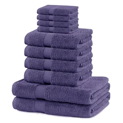 Abbildung von DecoKing 10er Set Baumwolle Qualität 525g/m² 4 Gästehandtücher 30x50 cm Handtücher 50x100 und 2 Badetücher 70x140 violett saugfähig Marina