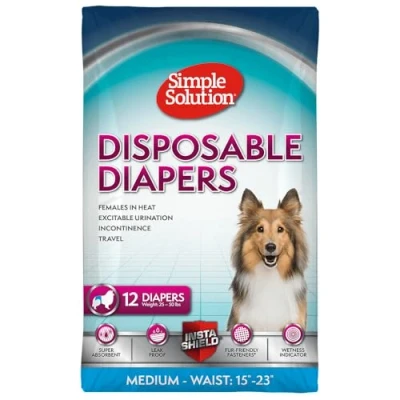 Abbildung von Simple Solution Einweg Hundewindeln für Hündinnen, echte Passform, saugfähig, auslaufsicher, mit Nässeindikator, Welpen und Hundeperiodenunterlage Urinwindel, mittelgroße Haustiere, 38,1
