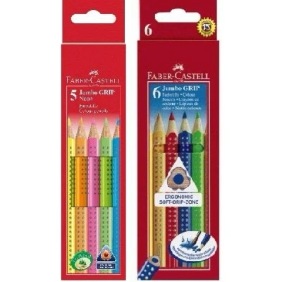 Abbildung von Faber Castell 110994 und 110906 Bundle Buntstifte Jumbo GRIP Neon, 5 er Etui Buntstift 6er Kartonetui (Bundle neon + bunt, 1)