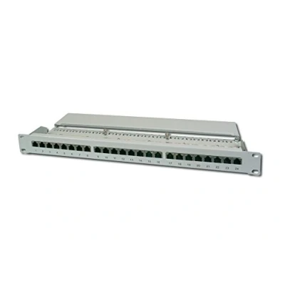 Abbildung von DIGITUS Patchpanel 19 Zoll Cat 6 24 Port RJ45 Geschirmt LSA Patch Feld Rack Montage 1HE Grau