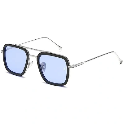 Abbildung von SHEEN KELLY Retro Sonnenbrille Quadratische Metallrahmen für Männer Frauen Klassiker Piloten Schwarz Linsen 1:1