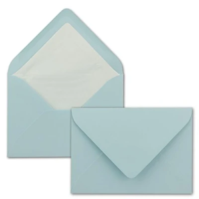 Abbildung von 75 Briefumschläge in Hellblau mit weißem Innenfutter Kuverts DIN B6 Format 12,5 x 17,6 cm Seidenfutter Nassklebung