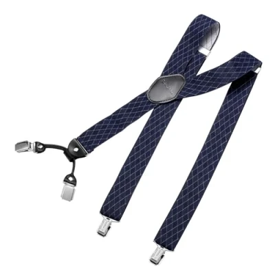 Abbildung von DonDon Hosenträger Herren breit 3,5 cm mit 4 Clips extra stark in Y Form elastisch und längenverstellbar, Raute Blau