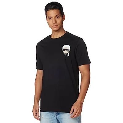 Abbildung von Karl LAGERFELD Herren Klassisches Character Kurzarm Rundhals T Shirt, Schwarz, L