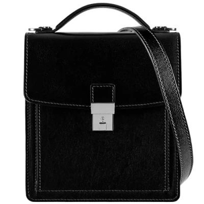 Abbildung von Time Resistance Leder Aktentasche Tasche Handgefertigt in Italien Arbeitstasche mit Schultergurt Kleine Businesstasche Umhängetasche