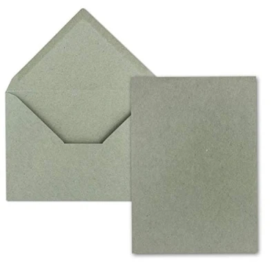 Abbildung von 25 Stück Karte mit Umschlag Set Einzel Karten Din A5 14,8 x 21 cm Kraftpapier Grau Umschlägen C5 15,7 22,5 Nassklebung