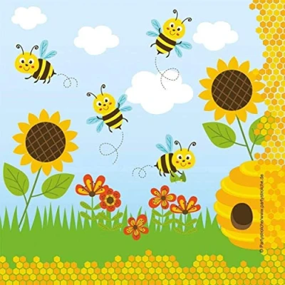 Abbildung von 20 Servietten * SÜSSE BIENEN für Kinderparty und Kindergeburtstag Biene Bee Honig Honigbienen Napkins Papierservietten Party Set