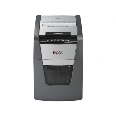 Abbildung von Rexel Optimum AutoFeed+ 100X Automatischer Aktenvernichter, 100 Blatt automatisch, Sicherheitsstufe P4, Partikelschnitt, für Zuhause / Home Office, 34 Liter Abfallbehälter, 2020100XEU