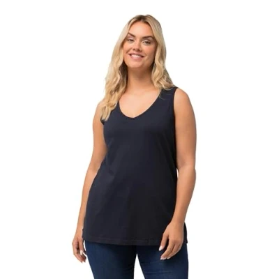 Abbildung von Ulla Popken Damen Feminines Top mit V neck T Shirt, marine, 62 64