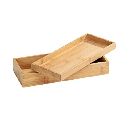 Abbildung von WENKO Bambus Box Terra mit Deckel, schmale Aufbewahrungsbox für Bürobedarf, Pinsel und Küchenzubehör aus 2 separierbaren Ablagemöglichkeiten Bad &amp; Haushalt, 24 x 6,8 10 cm, Natur