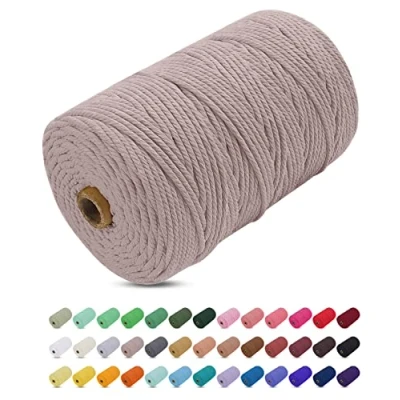 Abbildung von Makramee Garn Hanfgrau, Uiopa 3mm x 200m Farbig Baumwollkordel Baumwollseil Geflochten Baumwollgarn Baumwollschnur, 4 Stränge für Wandbehang, Hängepflanze, DIY Boho Deko