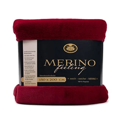 Abbildung von Gözze Gemütliche Kuscheldecke, Merino Feeling, Wendbar, Hohe Dichte 600 g/m², 150 x 200 cm Kaminrot, Karminrot