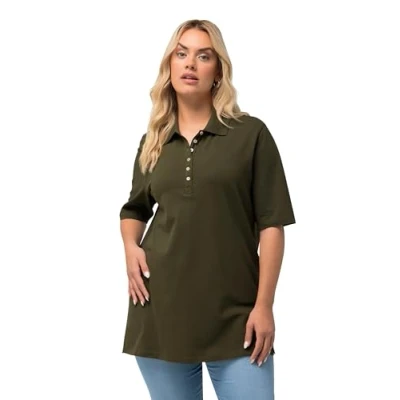 Abbildung von Ulla Popken Grandes Tailles Manches Courtes Poloshirt, Damen, Größe: 50/52, Forest green