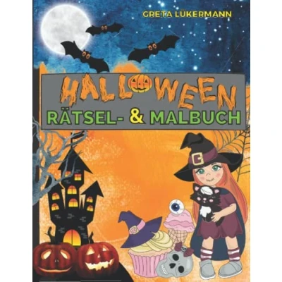 Abbildung von Halloween Malbuch und Rätselbuch mit Ausmalbildern ab 4 Jahren: 100 Bilder zum ausmalen + Rätselaufgaben = Seiten Spaß: fördert Ausdauer ... Tieren, Herbst, Hexen Gespenstern