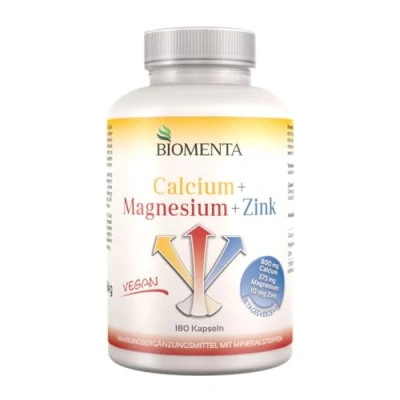 Abbildung von BIOMENTA Calcium + Magnesium Zink 180 hochdosierte, vegane Multimineralien Kapseln mit 100% NRV Premiumqualität