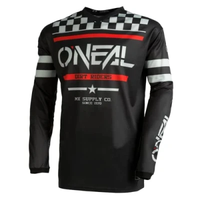 Abbildung von O&#039;NEAL Motocross Shirt langarm Kinder MX MTB Mountainbike Leichtes Material, ergonomischer Slim Fit Schnitt für perfekte Passform Element Youth Jersey Squadron V.22 Schwarz Grau XL