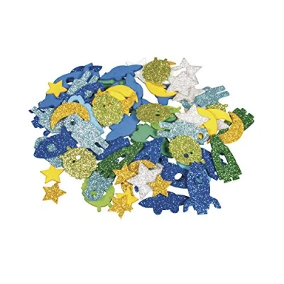 Abbildung von Rayher 30232000 Moosgummi Weltraum Mix Glitter, 2 3 cm, 80 Stück, selbstklebend, Farben/Motive gemischt, Glitter Schaumstoff Sticker, Aufkleber, zum Dekorieren, Bunt
