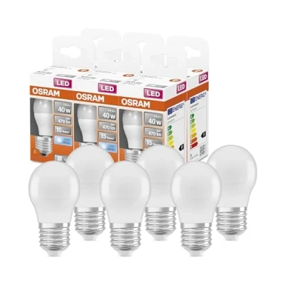 Abbildung von OSRAM LED Star Classic P40 Lampe für E27 Sockel, Tropfenform, FR, 470 Lumen, kaltweiß (4000K), Ersatz herkömmliche 40W Glühbirnen, nicht dimmbar, 6er Pack