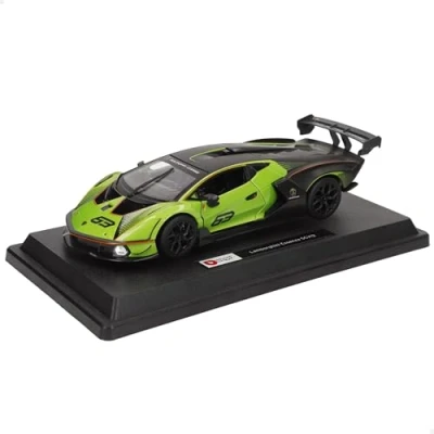 Abbildung von Bburago Lamborghini Essenza SCV12: Modellauto im Maßstab 1:24, Türen beweglich, grün schwarz (18 28017)