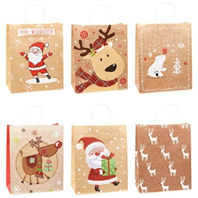 Abbildung von TSI Geschenktüten aus Kraftpapier WEIHNACHTEN, 12er Packung, Größe: Groß (HxBxT 32 x 26 12 cm), Art. Nr. 88316