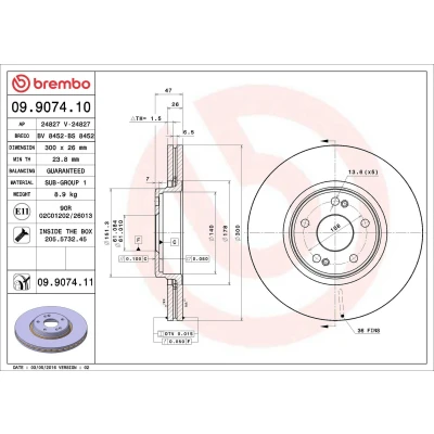 Abbildung von BREMBO COATED DISC LINE 09.9074.11 Bremsscheibe 300 26 5 innenbelüftet beschichtet mit Schrauben RENAULT: LAGUNA 2 Grandtour,