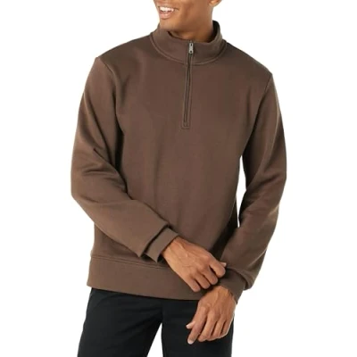 Abbildung von Amazon Essentials Herren Fleece Sweatshirt mit Langen Ärmeln und Viertel Reißverschluss, Mittel Braun, S