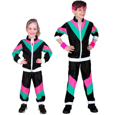 Abbildung von W WIDMANN MILANO Party Fashion Kinderkostüm Trainingsanzug, schwarz, 80er Jahre Outfit, Jogginganzug, Bad Taste Faschingskostüme